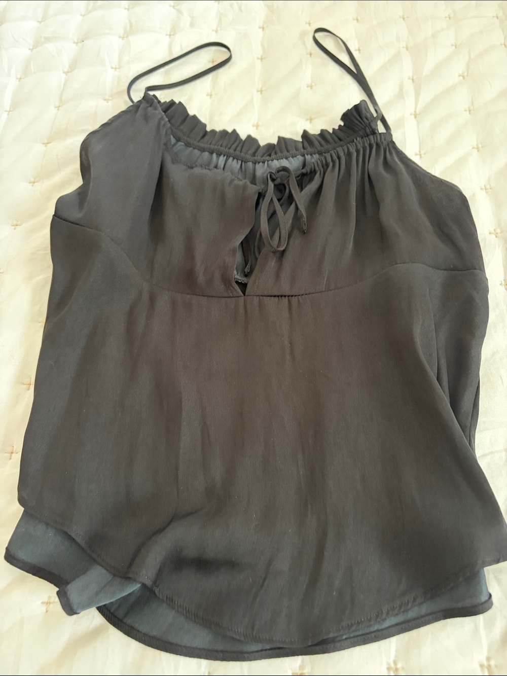 Free People Black Spaghetti Strap Ruffled Tie-Center Camisole
